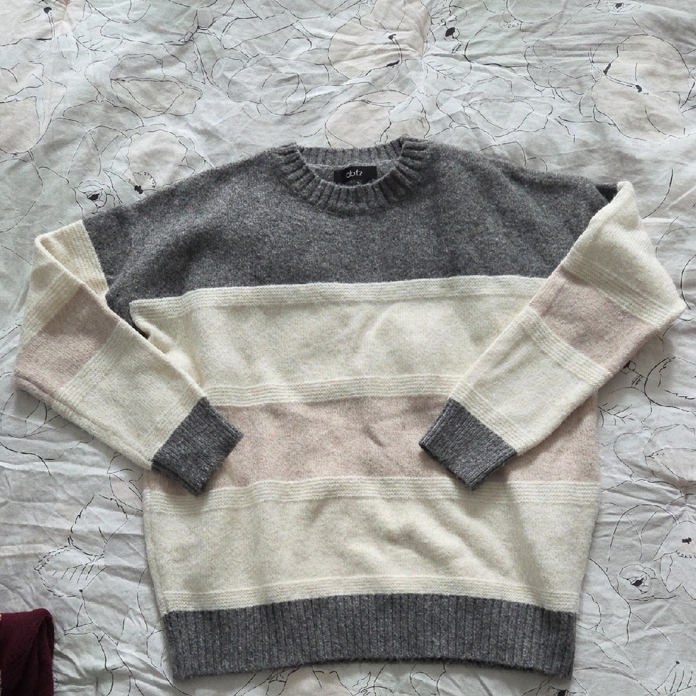 Gray and Cream Striped Sweater